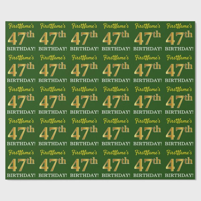 Green, Imitation Gold Look "47th BIRTHDAY" Wrapping Paper (Flat)