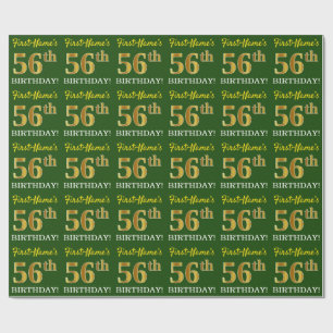 Green, Imitation Gold Look "56th BIRTHDAY" Wrapping Paper