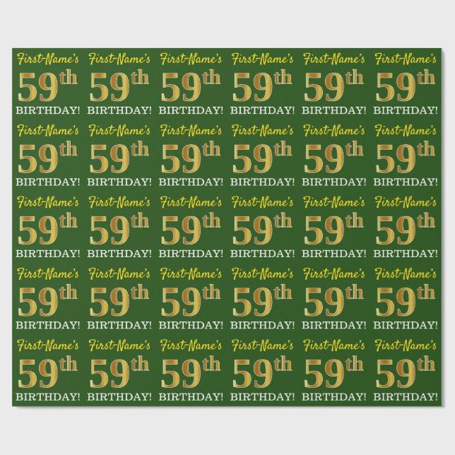 Green, Imitation Gold Look "59th BIRTHDAY" Wrapping Paper (Flat)