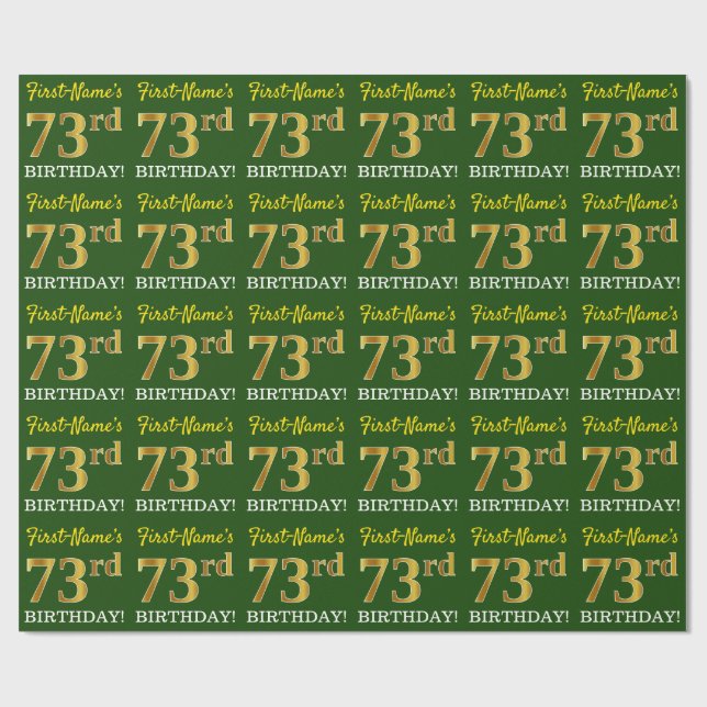 Green, Imitation Gold Look "73rd BIRTHDAY" Wrapping Paper (Flat)