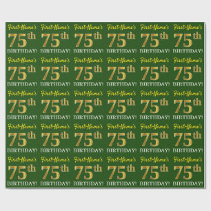 Green, Imitation Gold Look "75th BIRTHDAY" Wrapping Paper