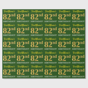 Green, Imitation Gold Look "82nd BIRTHDAY" Wrapping Paper