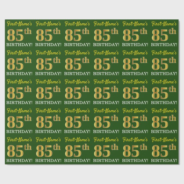 Green, Imitation Gold Look "85th BIRTHDAY" Wrapping Paper (Flat)