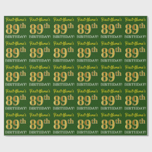 Green, Imitation Gold Look "89th BIRTHDAY" Wrapping Paper