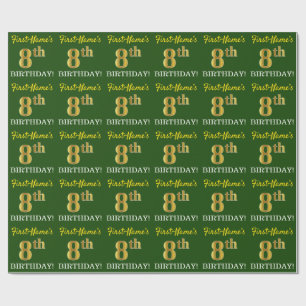 Green, Imitation Gold Look "8th BIRTHDAY" Wrapping Paper