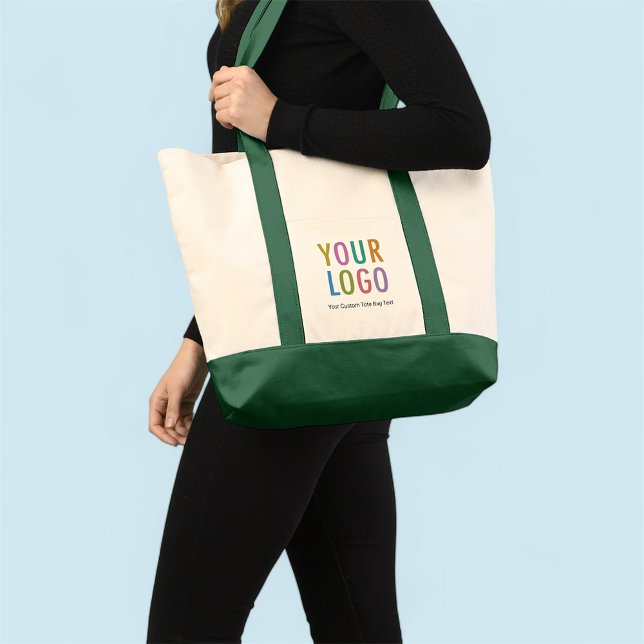 Green Impulse Canvas Tote Bag Custom Logo Large (MISOOK Impulse Large Logo Tote Bag with Green Trim)