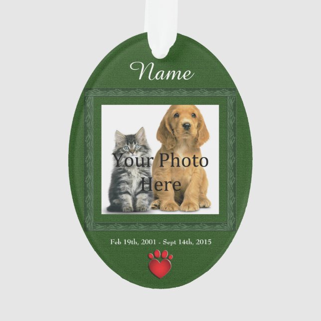 Green In Memory of Cat or Dog Acrylic Ornament (Back)