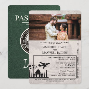 Green India Passport Wedding Invitation