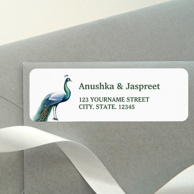 Green Indian Peacock Wedding Return Address (Creator Uploaded)