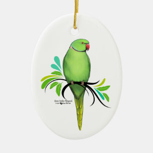 Green Indian Ringneck Parrot Ceramic Ornament
