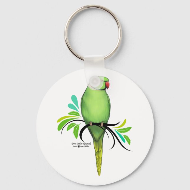 Green Indian Ringneck Parrot Keychain (Front)