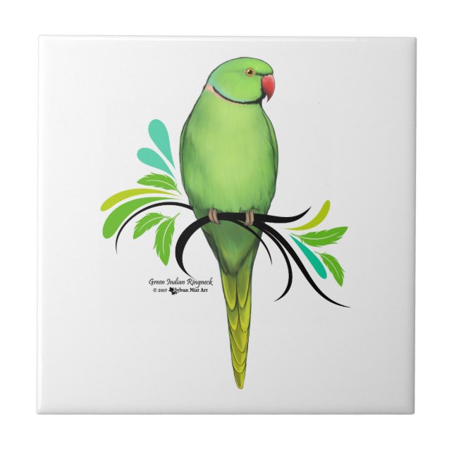 Green Indian Ringneck Parrot Tile (Front)