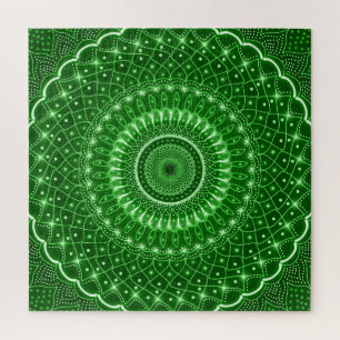 Green Indian spiritual modern healing mandala boho Jigsaw Puzzle