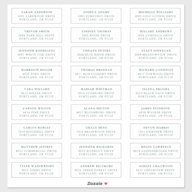 Green | Individual Guest Address Labels (Sheet)
