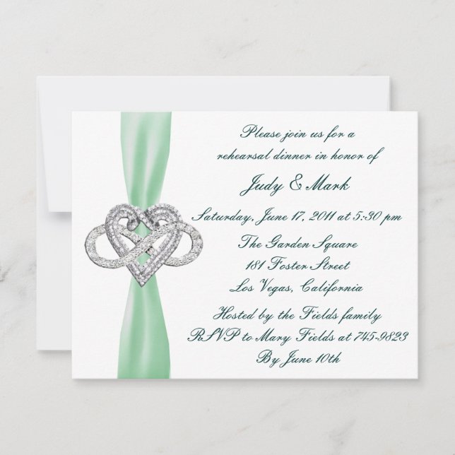 Green Infinity Heart Rehearsal Dinner Invitation (Front)