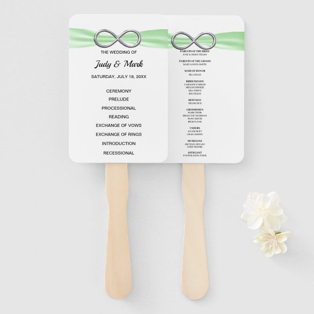 Green Infinity Wedding Program Fans (Front and Back)