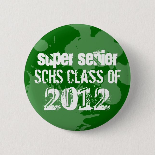 Green ink splatter school senior class of grunge 2 inch round button (Front)