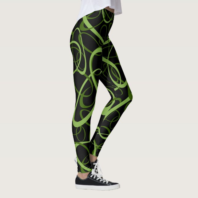 green intertwined loops geometric pattern leggings (Right)
