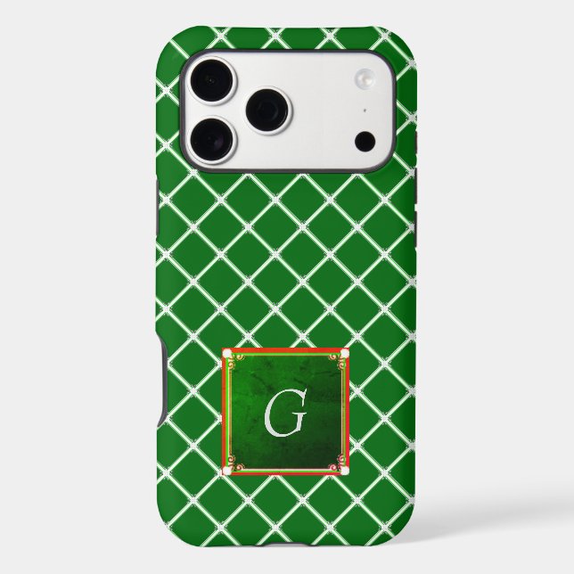 Green iPhone case Square Pattern Monogram (Back)