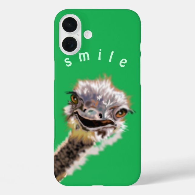 Green iPhone Case with Funny Ostrich - Smile (Back)