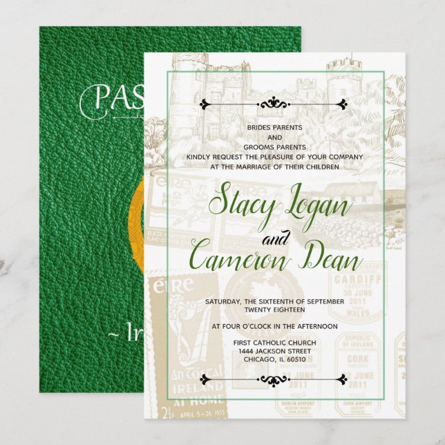 Green Ireland Passport Invitation (Front/Back)