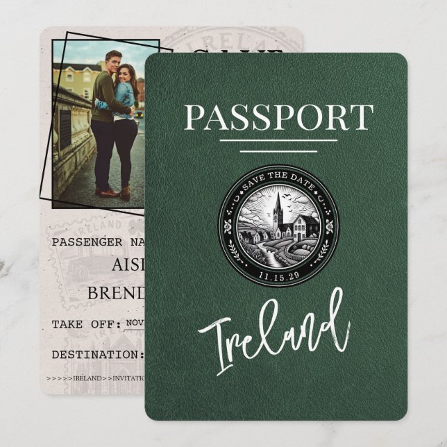 Green Ireland Passport Save The Date (Front/Back)