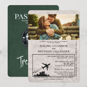 Green Ireland Passport Wedding Invitation