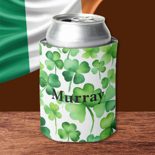 Green Ireland Shamrock Irish Surname Name Custom Can Cooler