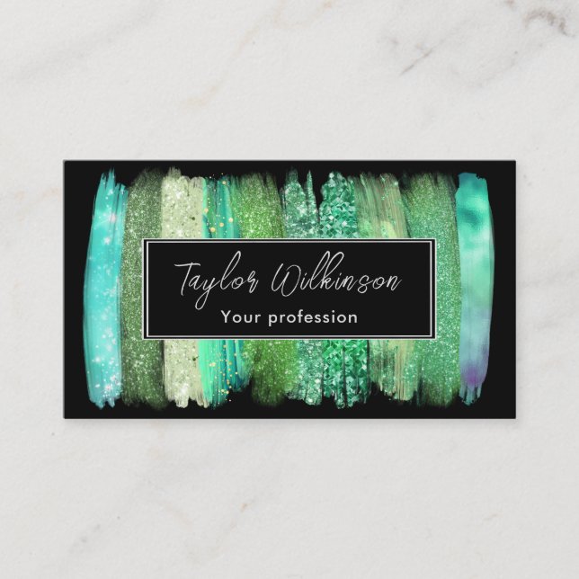 Green Iridescent Brush Strokes Business Card (Front)