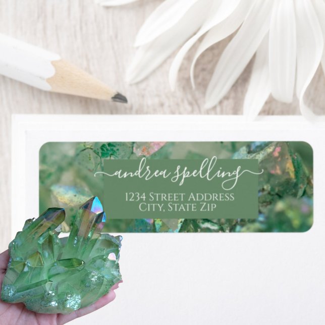 Green Iridescent Crystal Return Address label (Creator Uploaded)