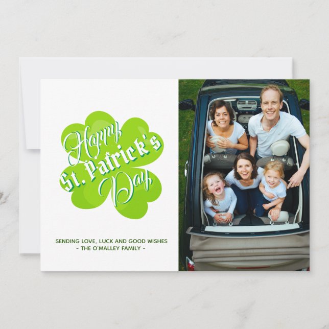 Green Irish Celtic Shamrock St Patrick's Day Photo Holiday Card (Front)