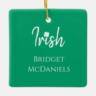 Green Irish Four Leaf Clover St Patricks Day Ceramic Ornament