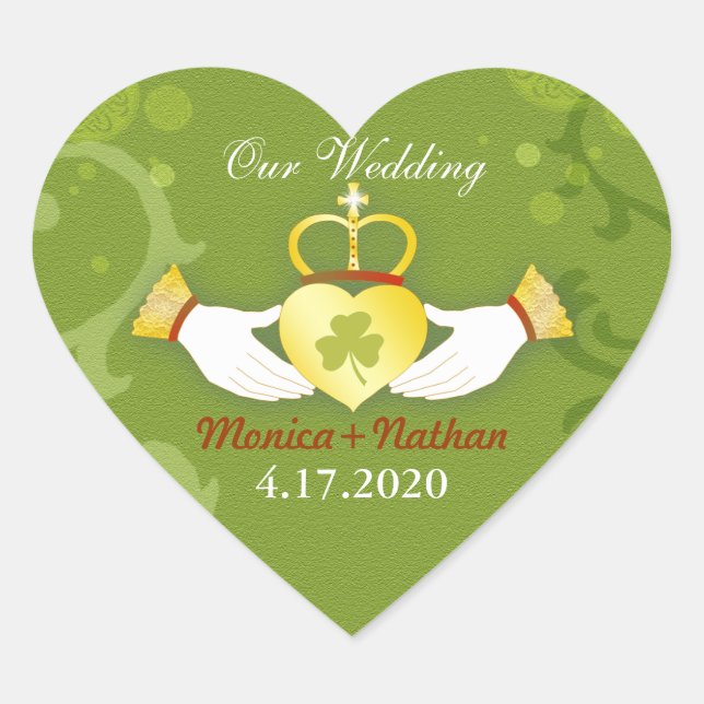 Green Irish Heart Shape Wedding Invitation Sticker (Front)