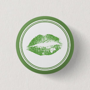 Green Irish Kiss & White Circle Frame 1 Inch Round Button