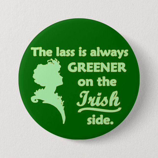 Green Irish Lass Large 3 Inch Round Button (Front)
