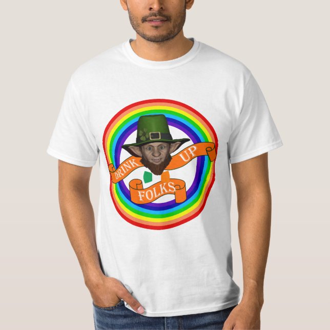 Green Irish  leprechaun & double rainbow T-Shirt (Front)