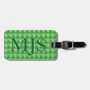 Green Irish Lucky Shamrock Clover Monogram Luggage Tag