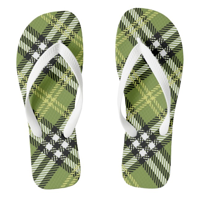 Green Irish Plaid Pattern Flip Flops (Footbed)