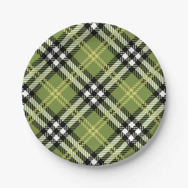 Green Irish Plaid Pattern Paper Plate (Front)