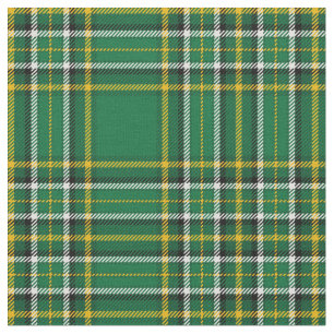 Green Irish plaid, with white/black stripe Fabric