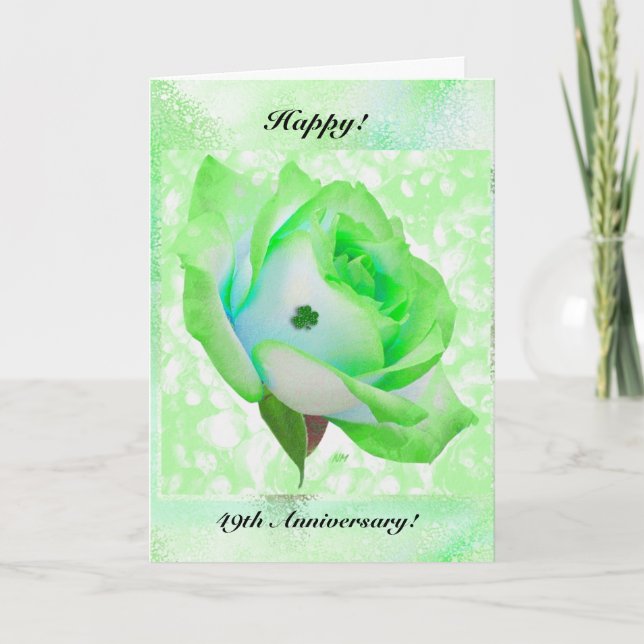 Green Irish rose and Anniversary! Card (Front)