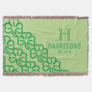 Green Irish Shamrock Personalized Family Name Throw Blanket