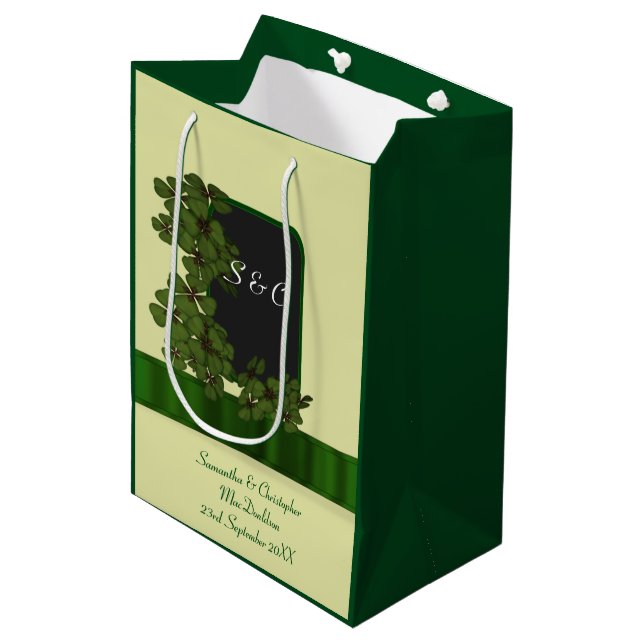 Green Irish shamrock personalized wedding Medium Gift Bag (Front Angled)