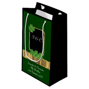 Green Irish shamrock personalized wedding Small Gift Bag