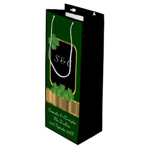 Green Irish shamrock personalized wedding Wine Gift Bag