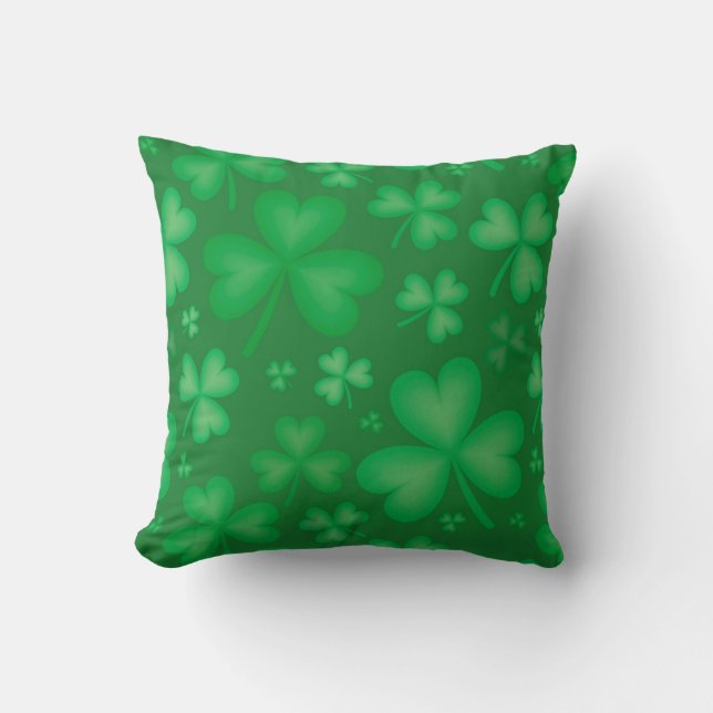 Green Irish Shamrock Throw Pillow (Front)