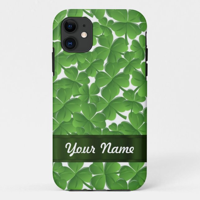 Green Irish shamrocks personalized Case-Mate iPhone Case (Back)