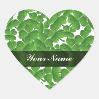 Green Irish shamrocks personalized Heart Sticker