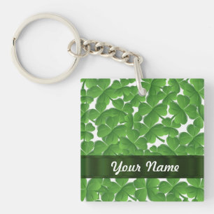 Green Irish shamrocks personalized Keychain