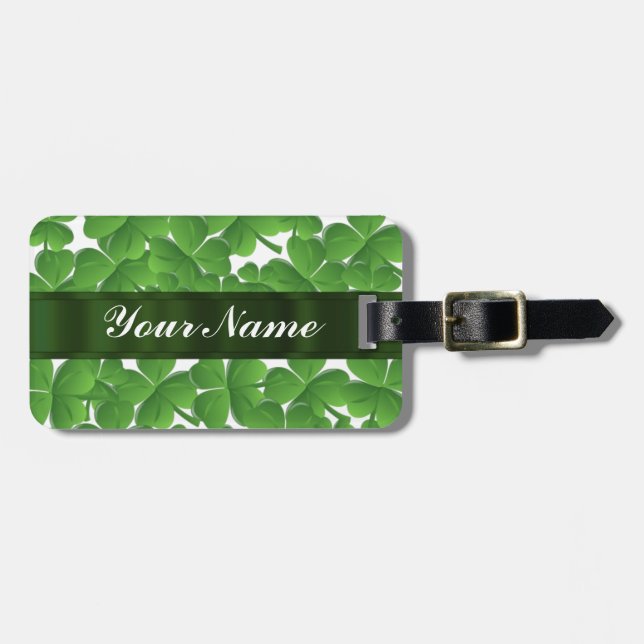 Green Irish shamrocks personalized Luggage Tag (Front Horizontal)